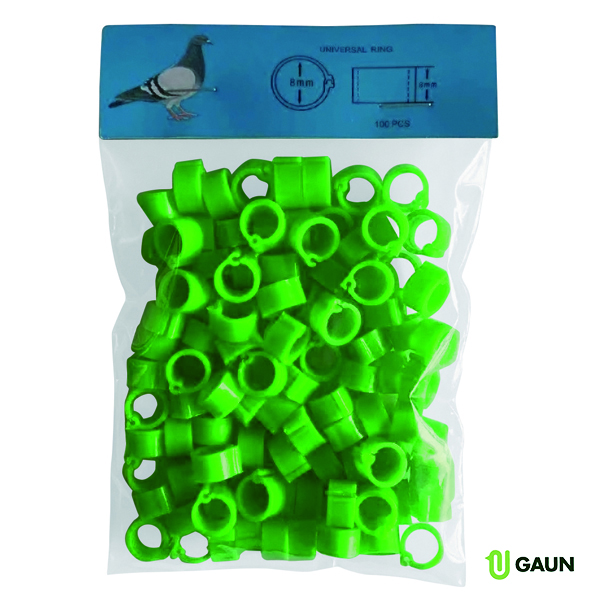 Gaun Pigeons bagues 8 mm vertes lot 100 réutilisables