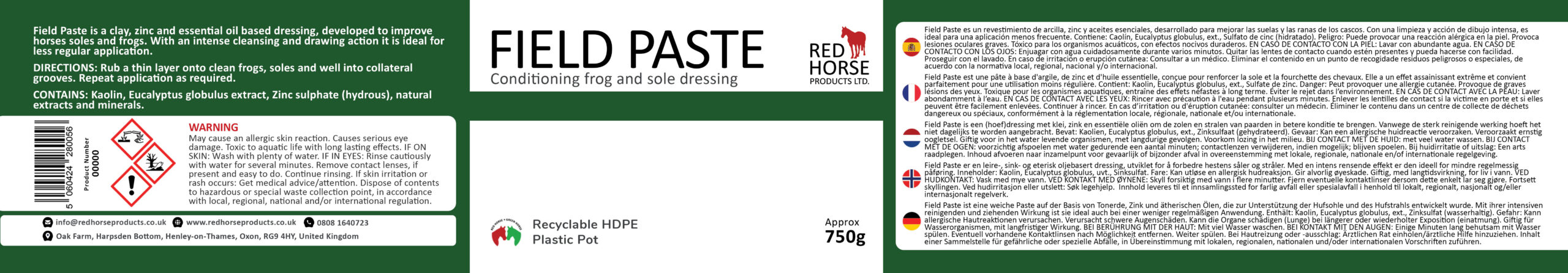 Red Horse Hoof Care Field Paste soin sabot pâte terrain