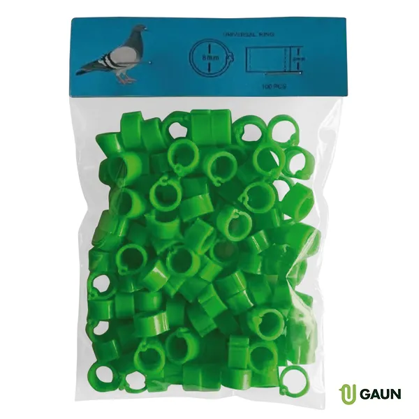 GAUN Pigeons Bague à Clips 8 mm Vert 100 Unités