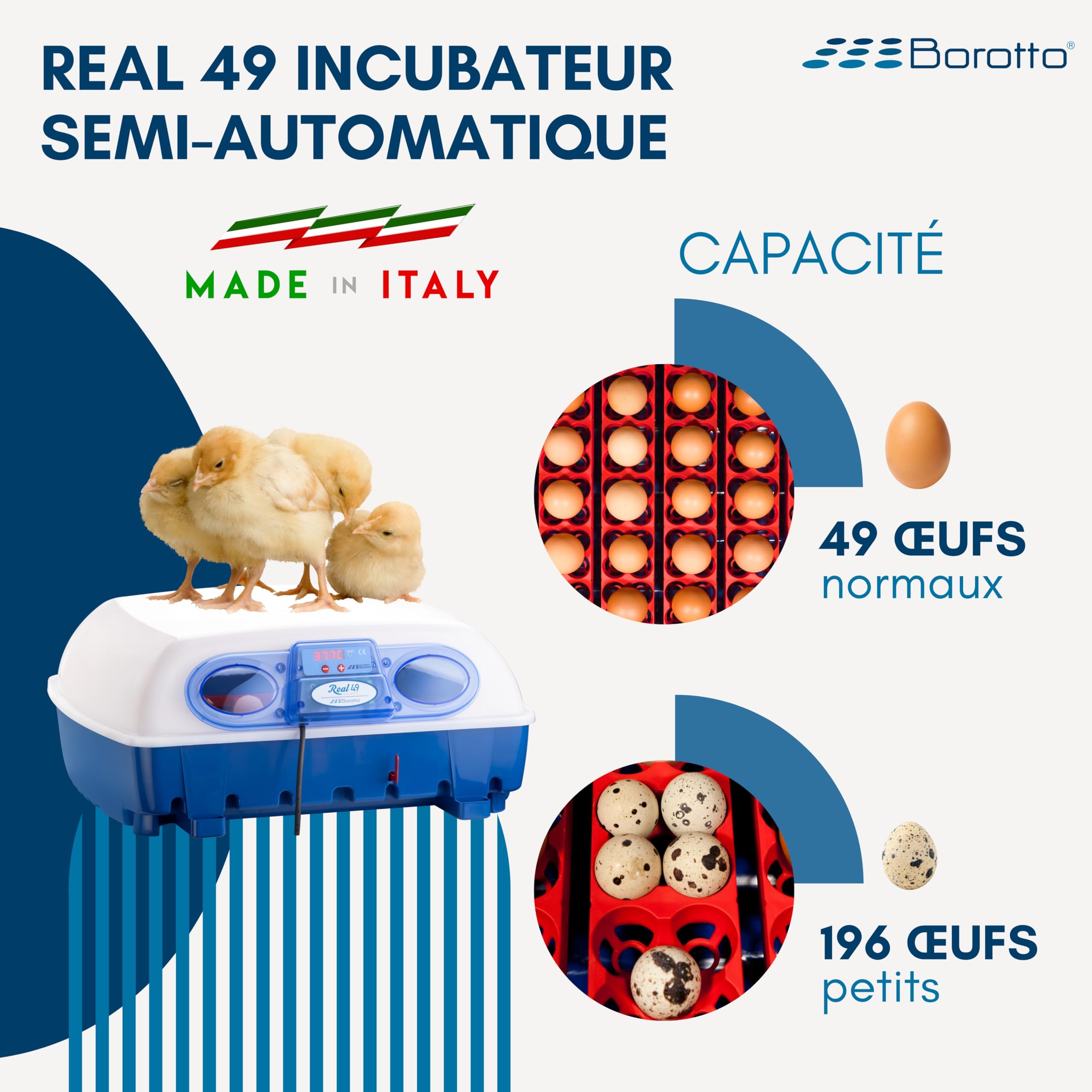 Borotto Real 49 couveuse semi-auto 49 œufs à levier