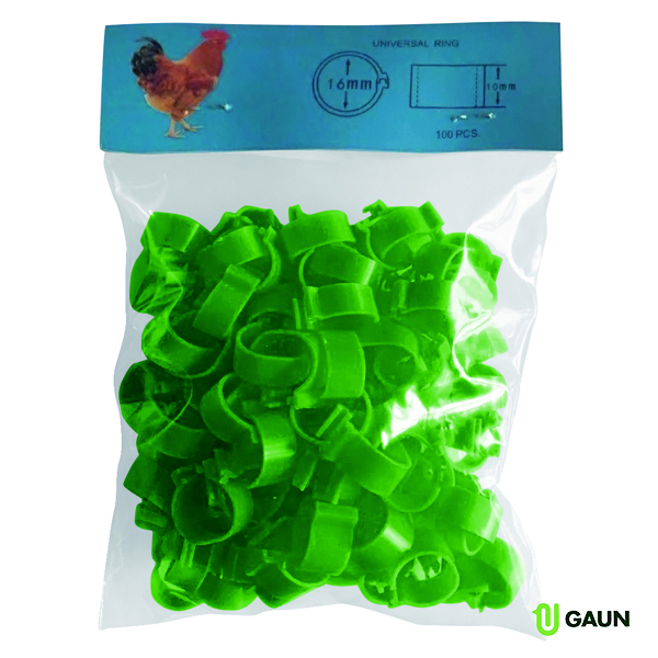Gaun Volailles Bague Poule 16 mm vert lot 100